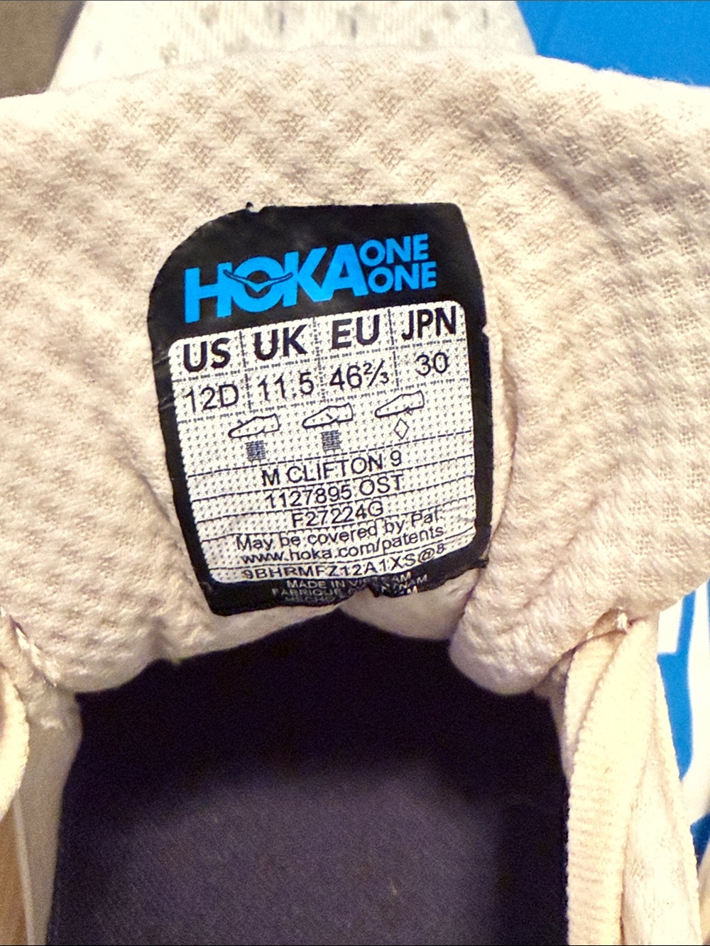 Hoka Clifton 9 Off-White/Cream Mens Running Shoe - Picture 5 of 7